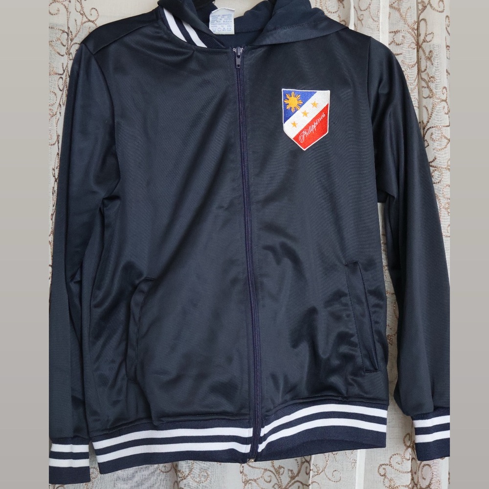 Black Zip-Up Hoodie with Philippines Patch